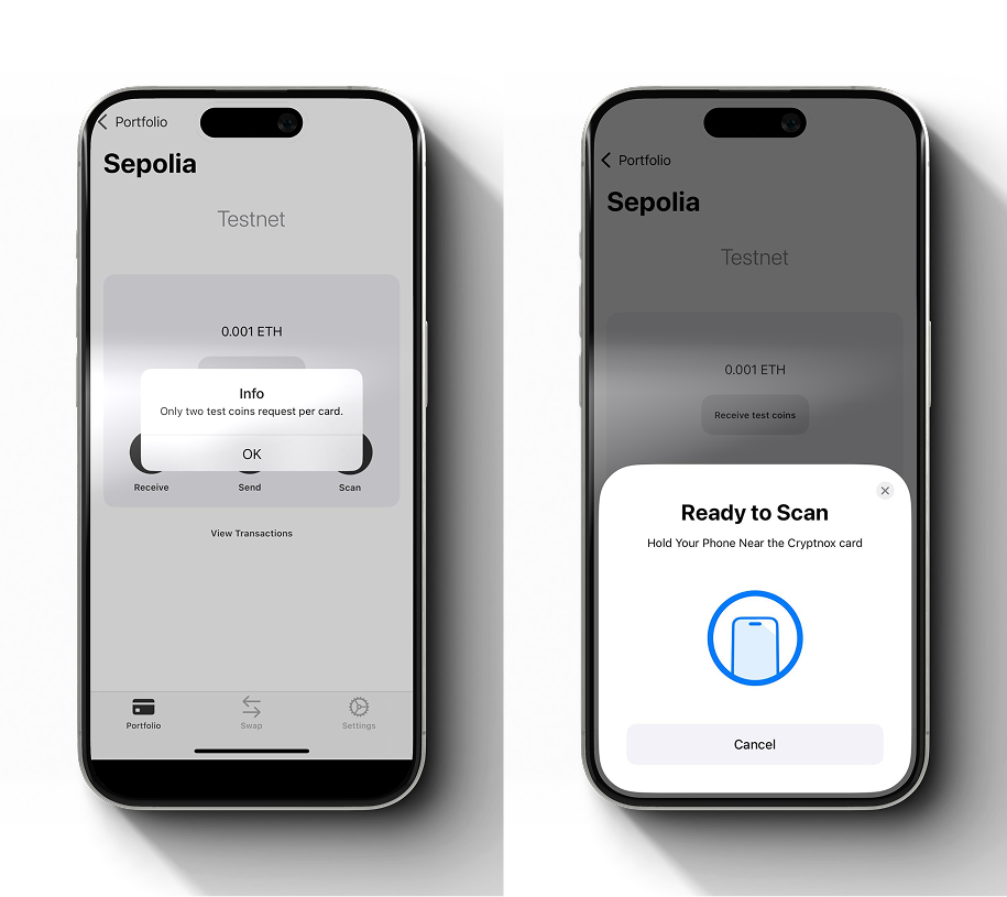 In the Cryptnox Wallet, select your Sepolia account